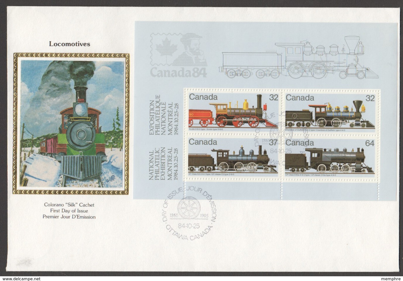 1984  Old Locomotives, Series 2  Souvenir Sheet Sc 1039a Colorano Silk Cachet - 1981-1990