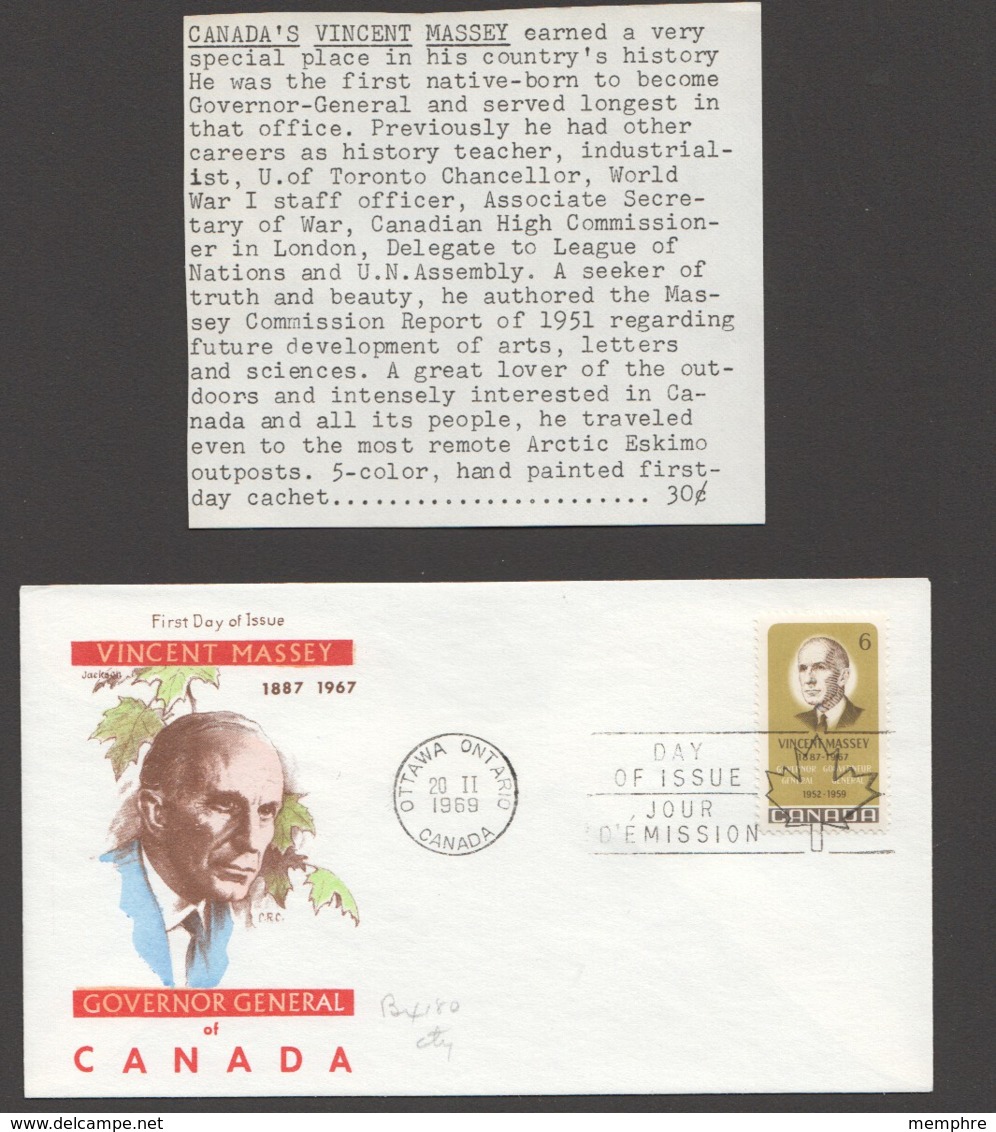 1969 Vincent Massey Sc 491 Jackson Cachet Embellished By Overseas Mailers With Insert - 1961-1970