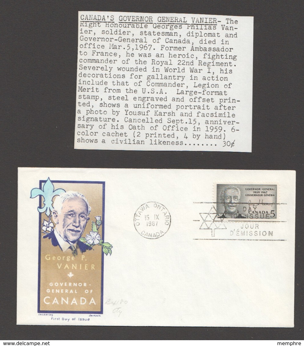 1967  George Vanier Sc 474  Jackson Cachet Embellished By Overseas Mailers With Insert - 1961-1970