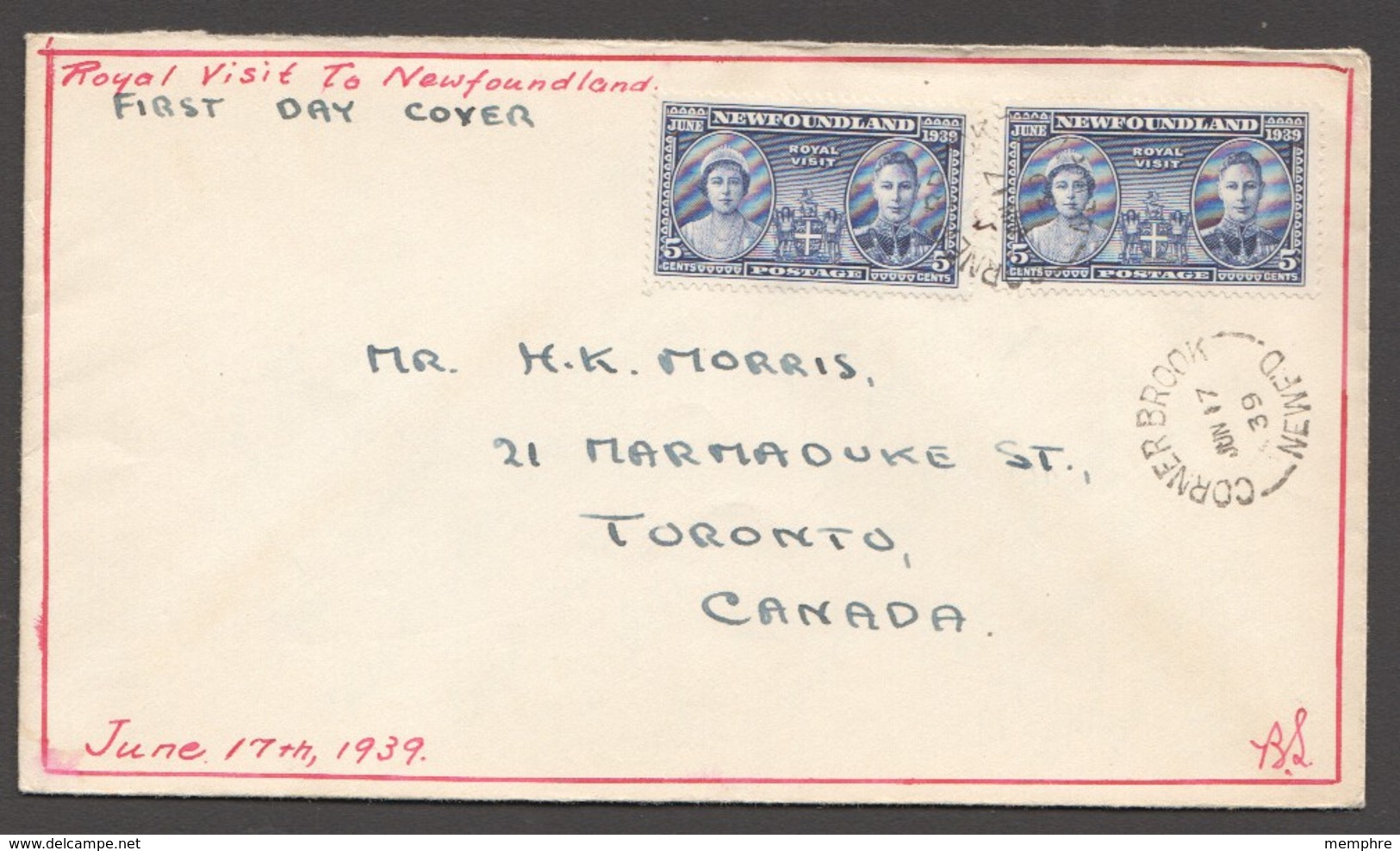 1939  Royal Visit Sc 249 Pair  Home Made Cachet  To Canada - 1908-1947