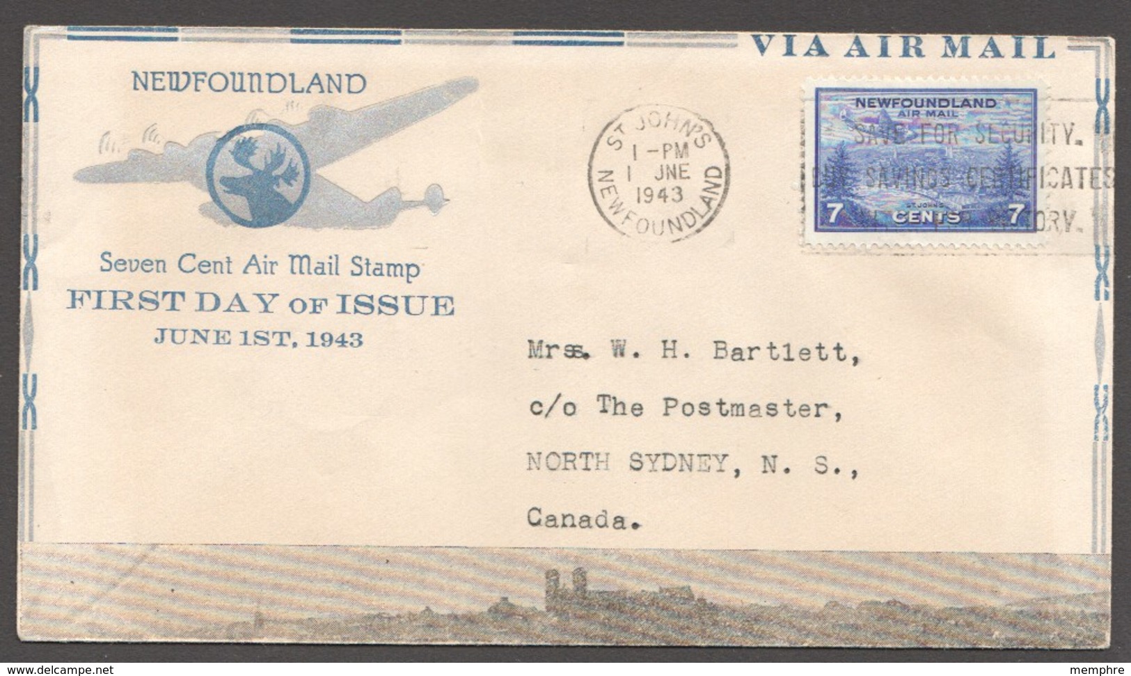 1943  Airplane Over St Joh's  Sc C19  To Canada - 1908-1947