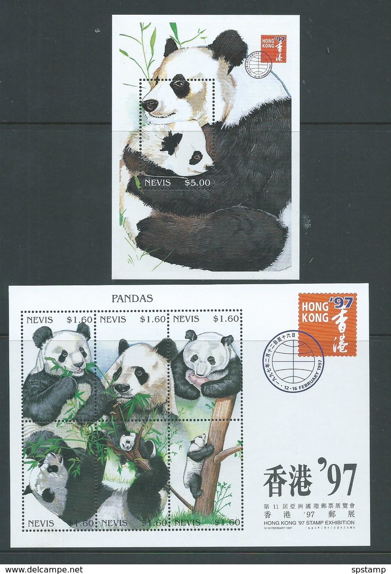 Nevis 1997 Panda Bear Hong Kong Sheet Of 6 & Miniature Sheet MNH - St.Kitts And Nevis ( 1983-...)