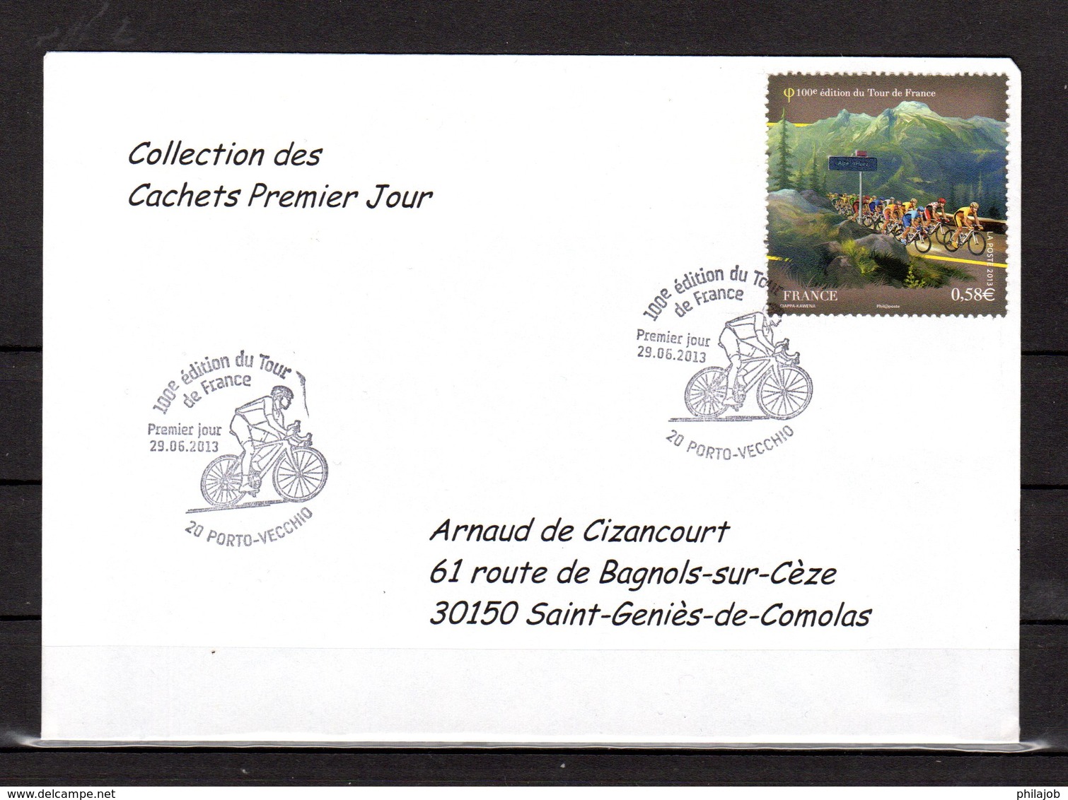 " 100° TOUR DE FRANCE / PORTO-VECCHIO / CORSE " Sur Env 1er Jour De 2013 Collection CACHETS PREMIER JOUR N°YT 4758 FDC - Cyclisme