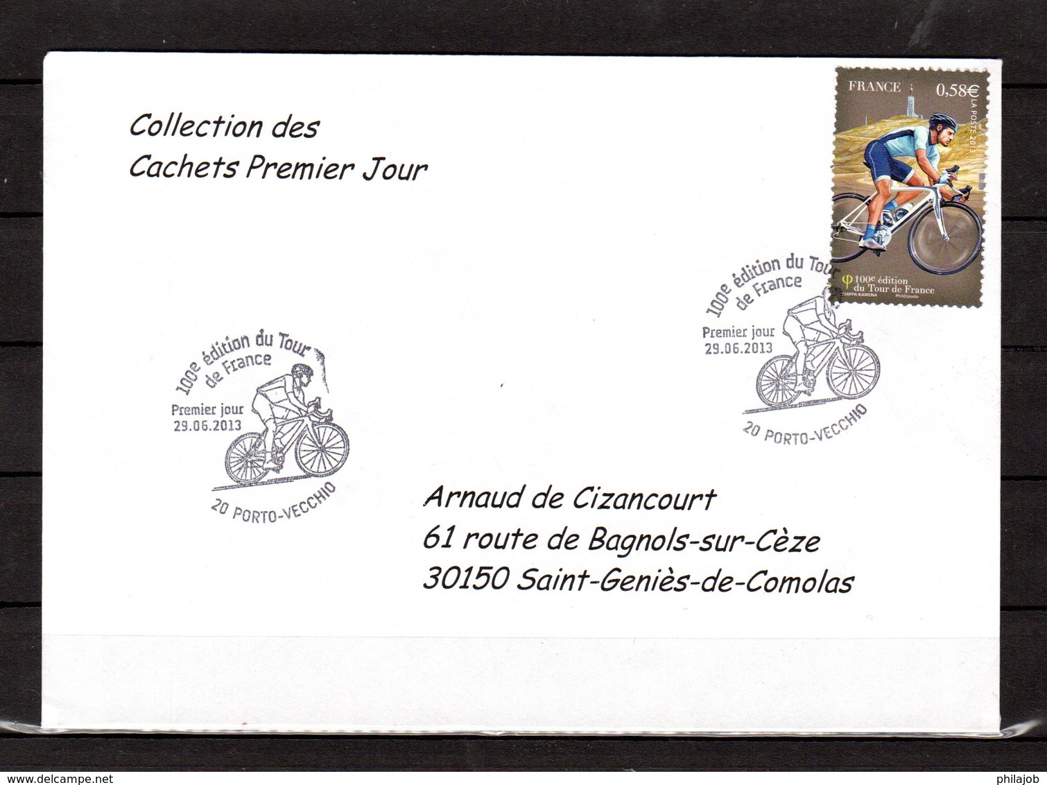 " 100° TOUR DE FRANCE / PORTO-VECCHIO / CORSE " Sur Env 1er Jour De 2013 Collection CACHETS PREMIER JOUR N°YT 4757 FDC - Cyclisme