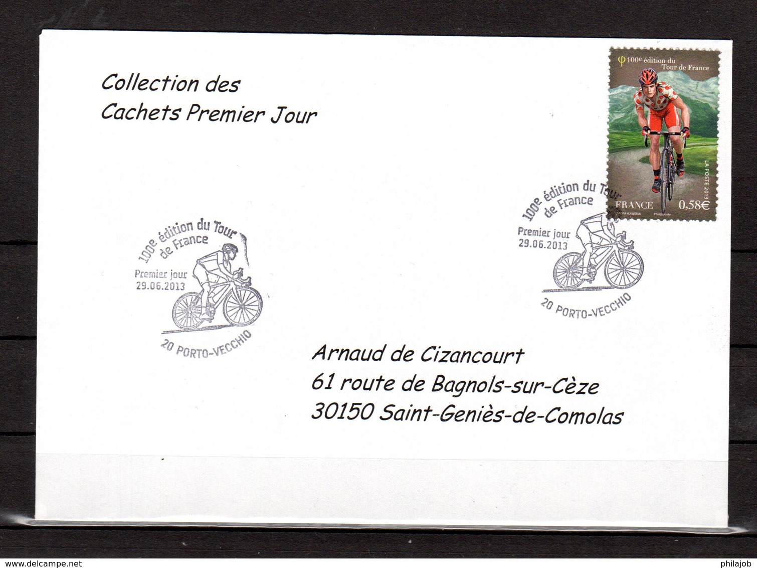 " 100° TOUR DE FRANCE / PORTO-VECCHIO / CORSE " Sur Env 1er Jour De 2013 Collection CACHETS PREMIER JOUR N°YT 4756 FDC - Cyclisme