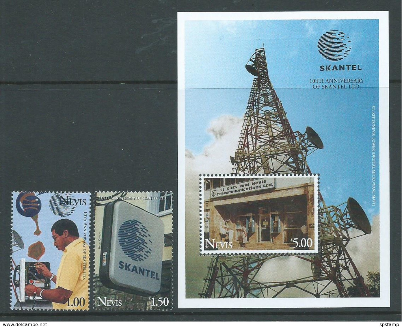 Nevis 1995 Skantel Communications Set Of 2 & Miniature Sheet MNH - St.Kitts And Nevis ( 1983-...)