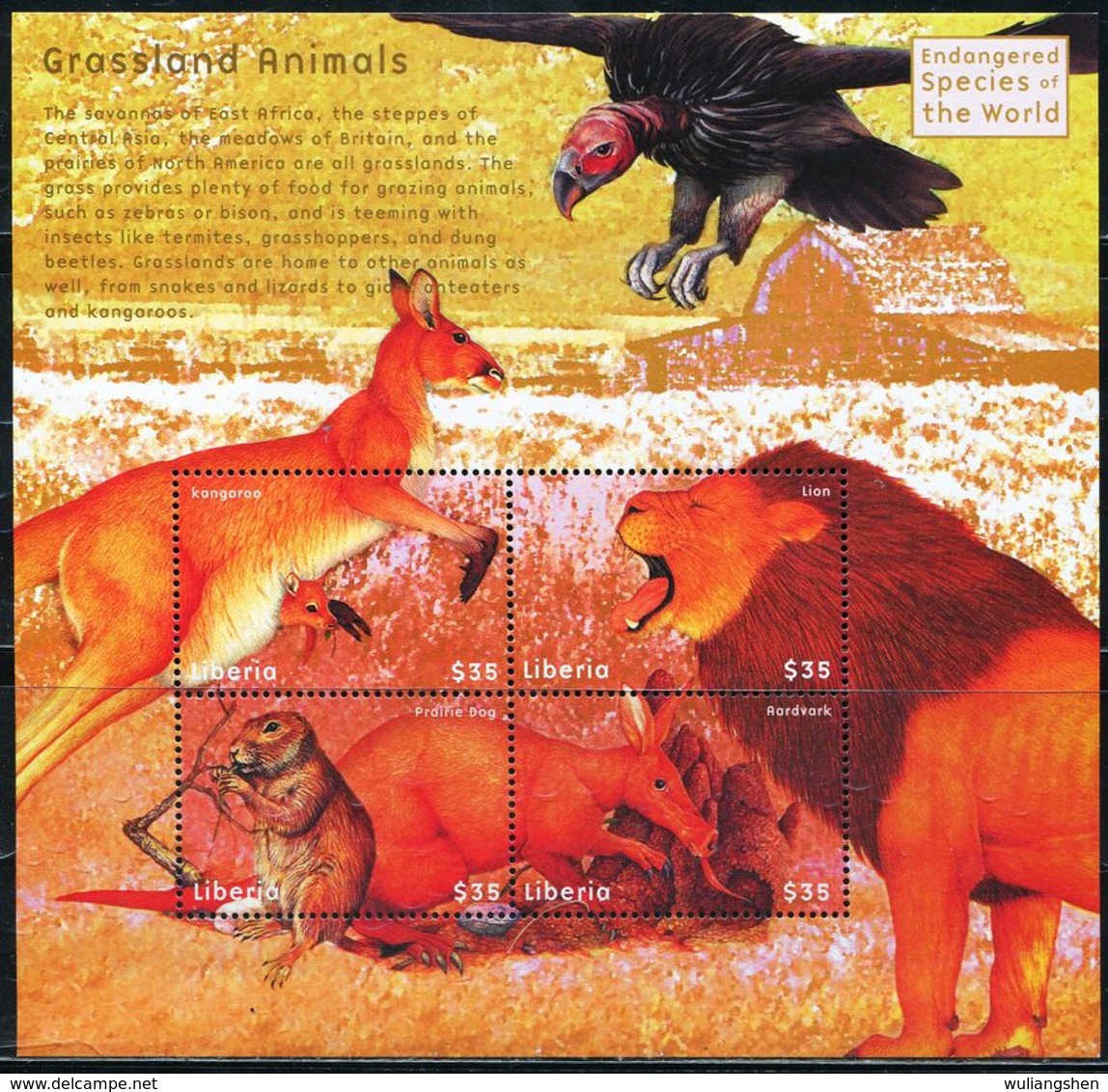 BA1707 Liberia 2002 Grassland Animal Lion Kangaroo Eagle S/S MNH - Other & Unclassified