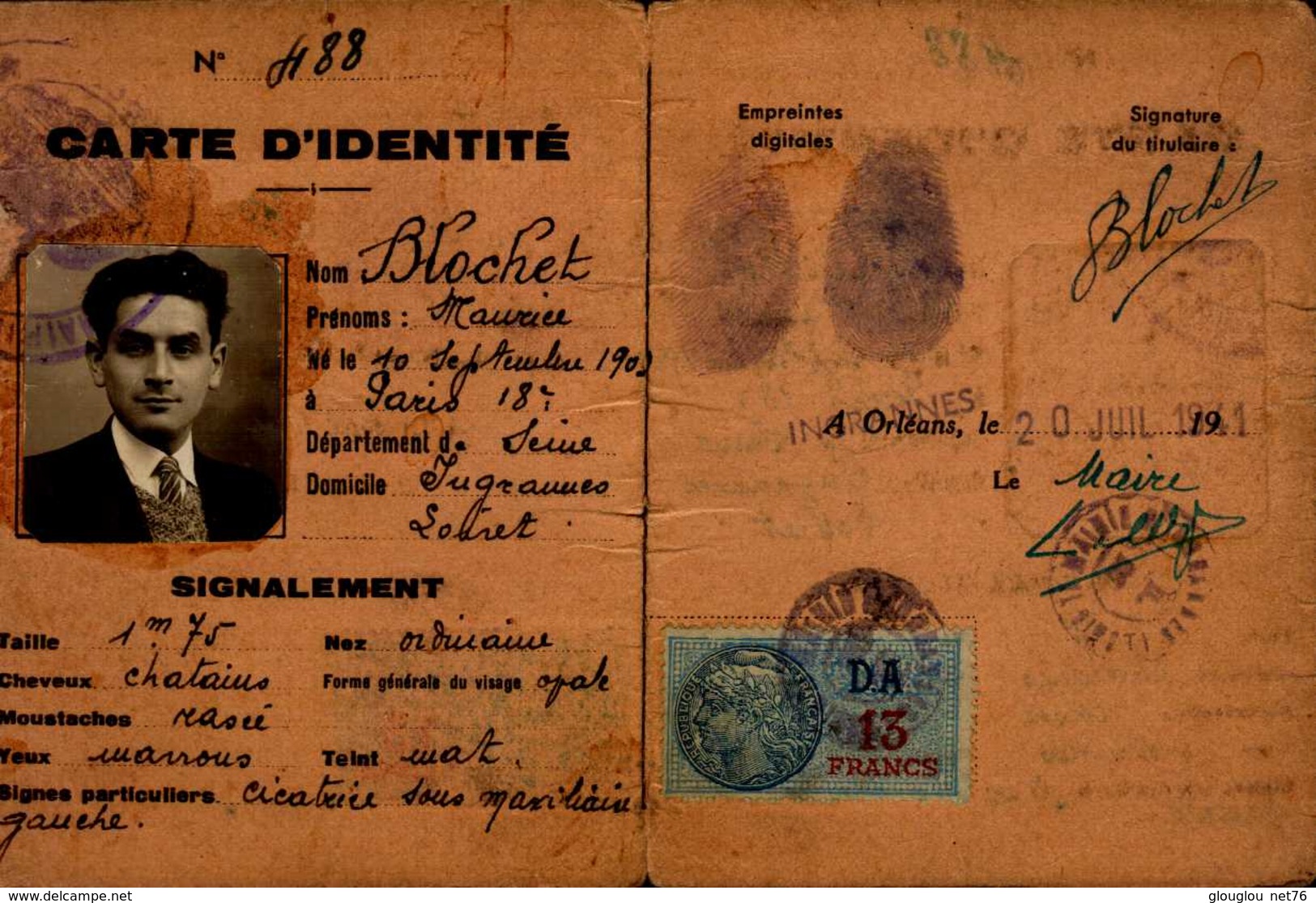 CARTE D'IDENTITE  DEPARTEMENT DU LOIRET.. - Autres & Non Classés