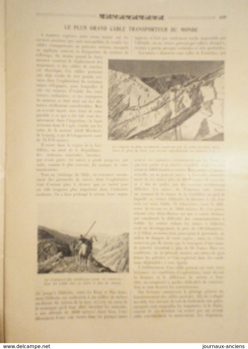 1909 LE PLUS GRAND CABLE TRANSPORTEUR DU MONDE - Autres & Non Classés