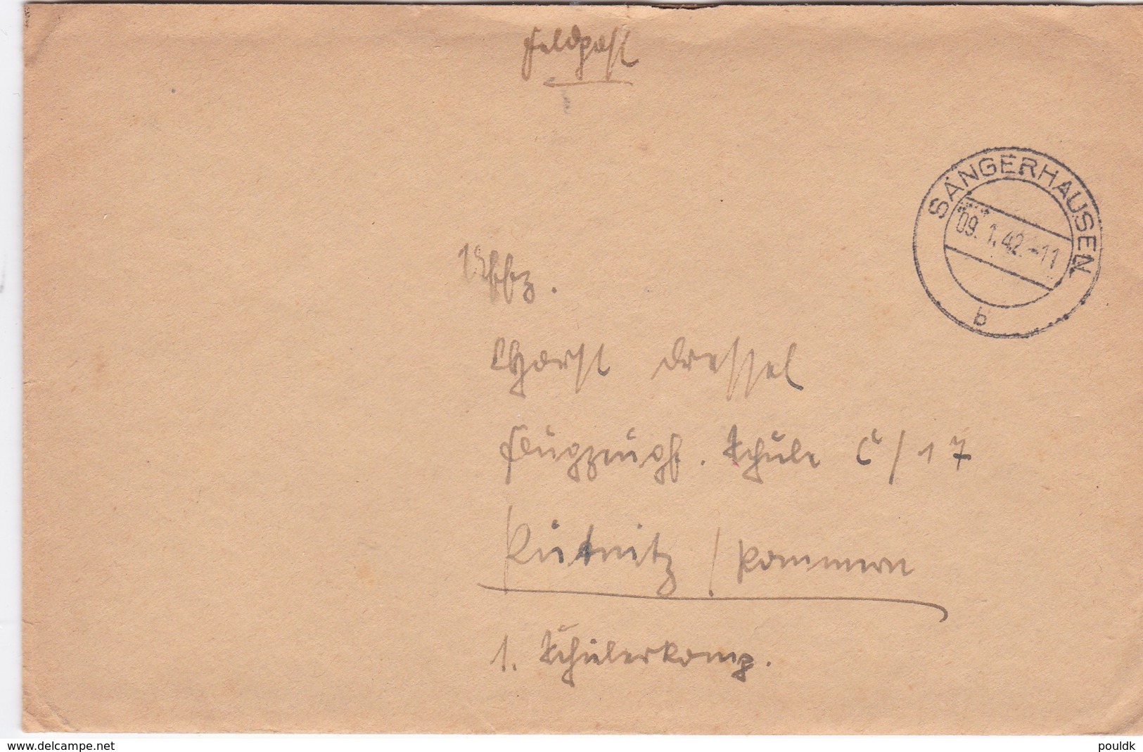 German Feldpost WW2: To Flugzeugführerschule C 17 In Pütnitz P/m Sangerhausen 9.1.1942 - Letter Inside (DD24-52) - Militaria