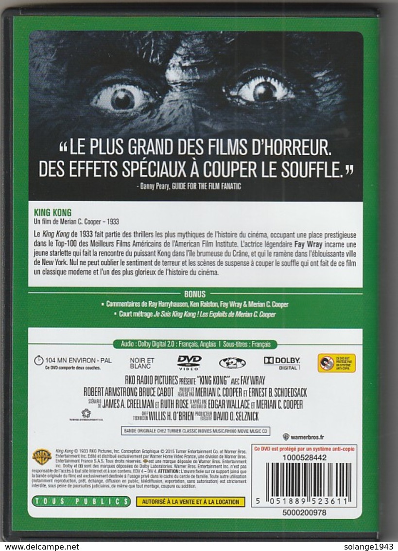 Dvd  KING KONG  Version Restauré   Etat: TTB Port 110 Gr Ou 30 Gr - Classiques