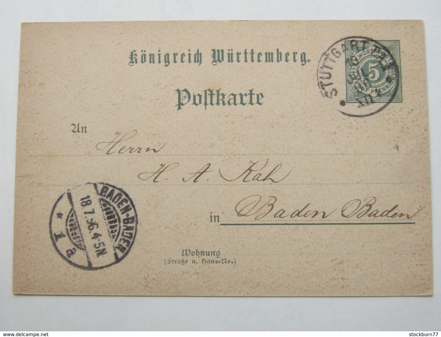 1896 , 5 Pfg. Privatganzsache Aus Stuttgart - Sonstige & Ohne Zuordnung