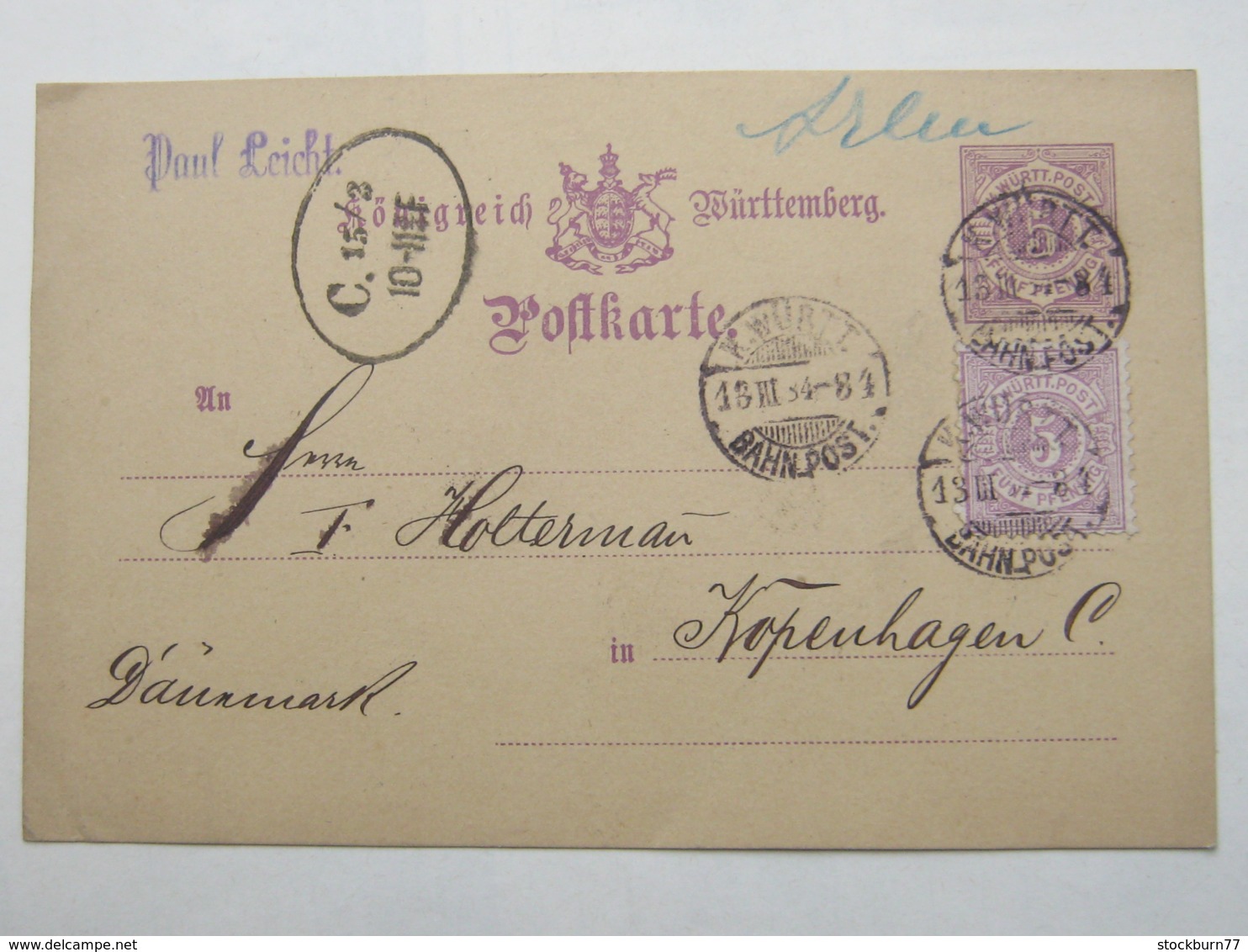 1884 , Bahnpost , Klarer Stempel Auf Ganzsache Nach Dänemark - Sonstige & Ohne Zuordnung