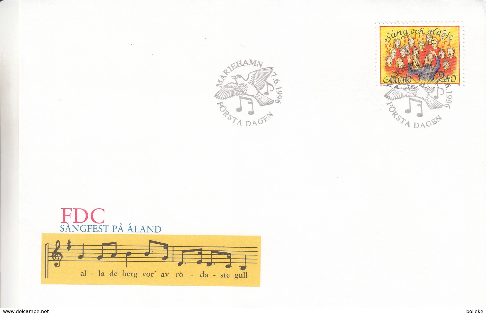 Aland - Lettre De 1996 - Musique - Chants - Oblit Marieham - Pigeons - Aland