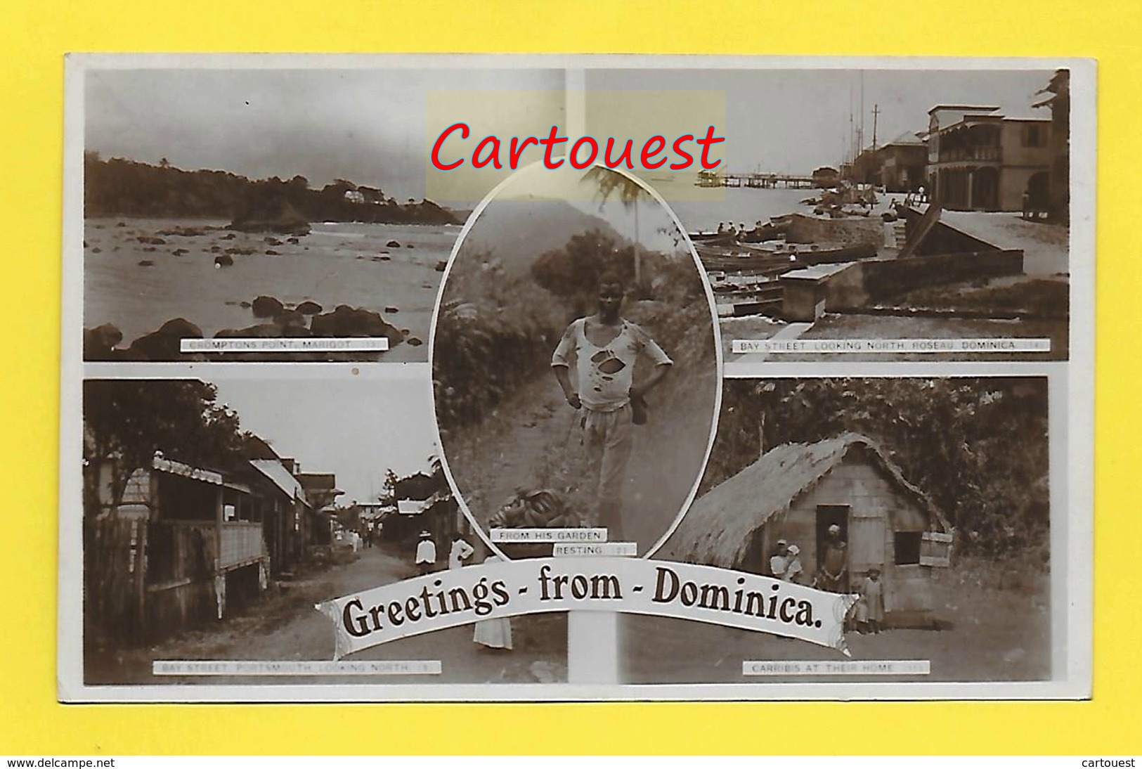 Antilles  Greetings From Dominica  1918   Multiview ¤¤ Roseau ¤¤Marigot ¤¤ Portsmouth ¤¤ Poor Black Banana Carrier - Dominique