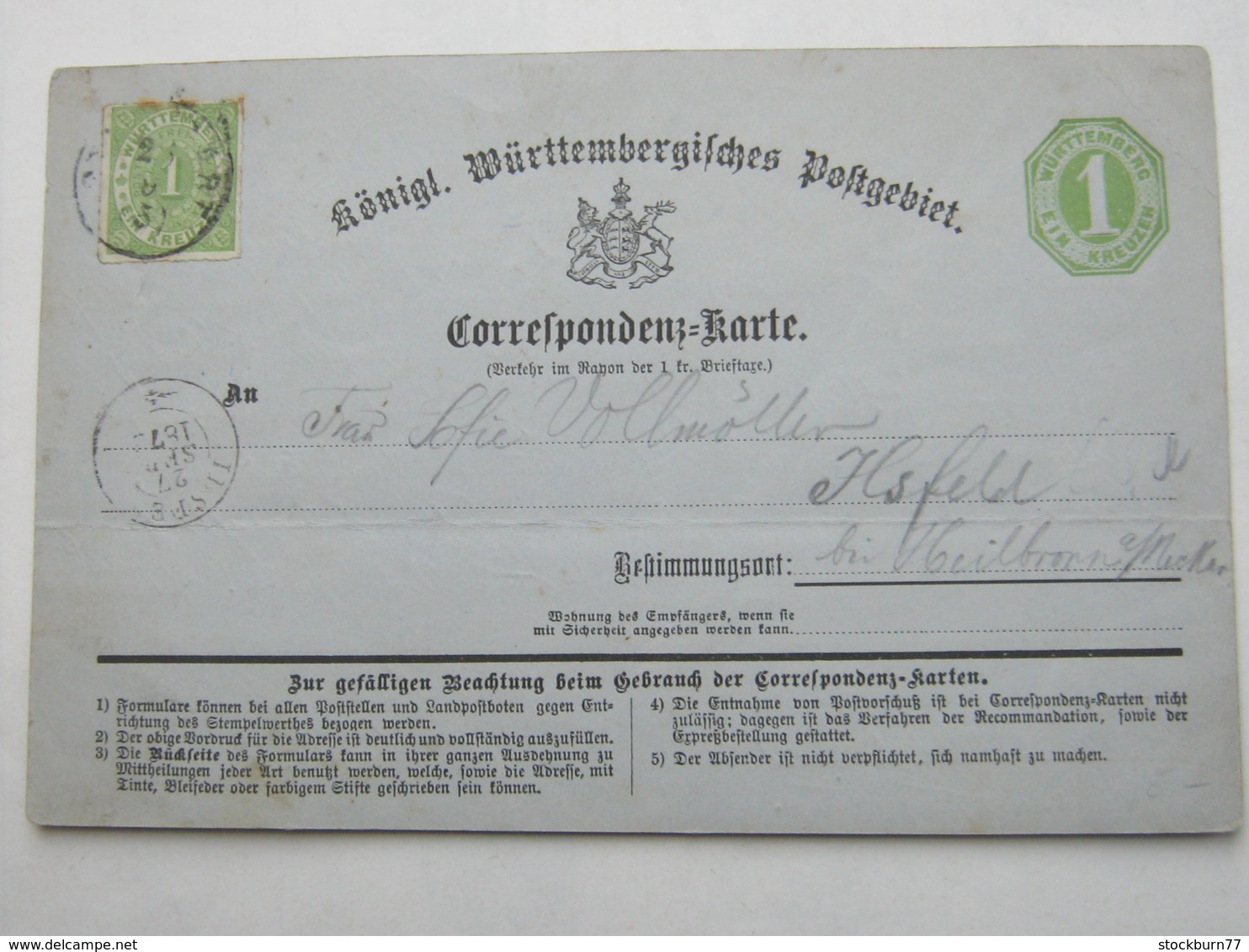 1872 , Stuttgart ,  Stempel Auf Ganzsache - Sonstige & Ohne Zuordnung