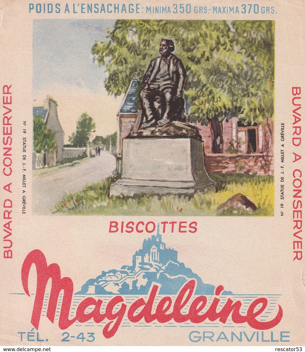 Rare Buvard Biscottes Magdeleine Granville Statue De Millet à Gréville - Biscottes