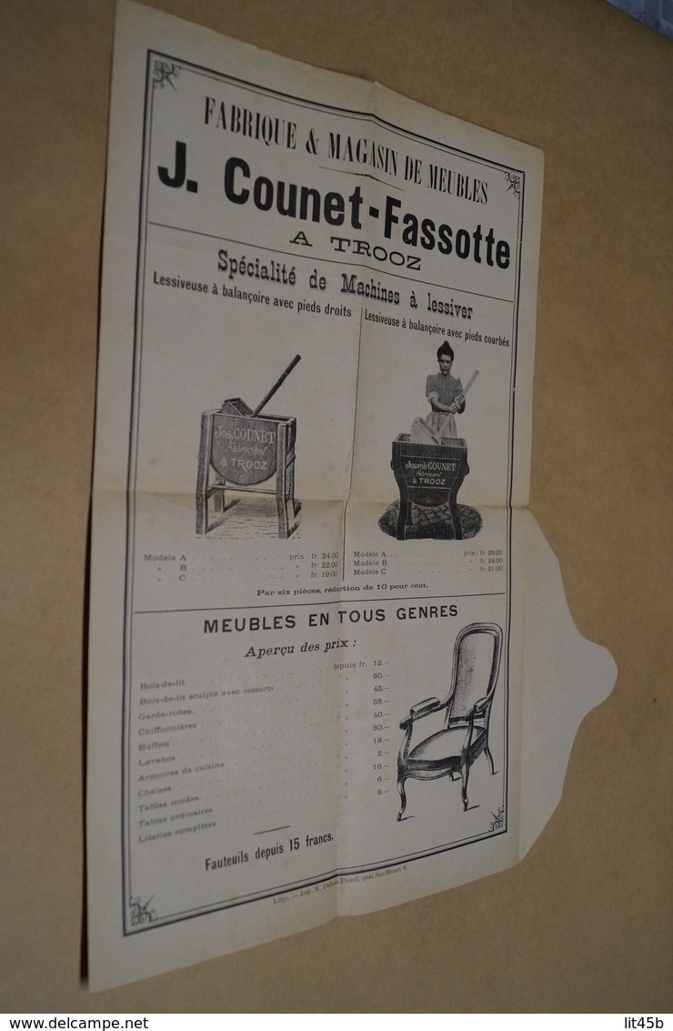 Trooz,ancienne Affiche Publicitaire De 1902,superbe état,meubles J.Counet - Fassotte,42 Cm. Sur 27 Cm. - Posters
