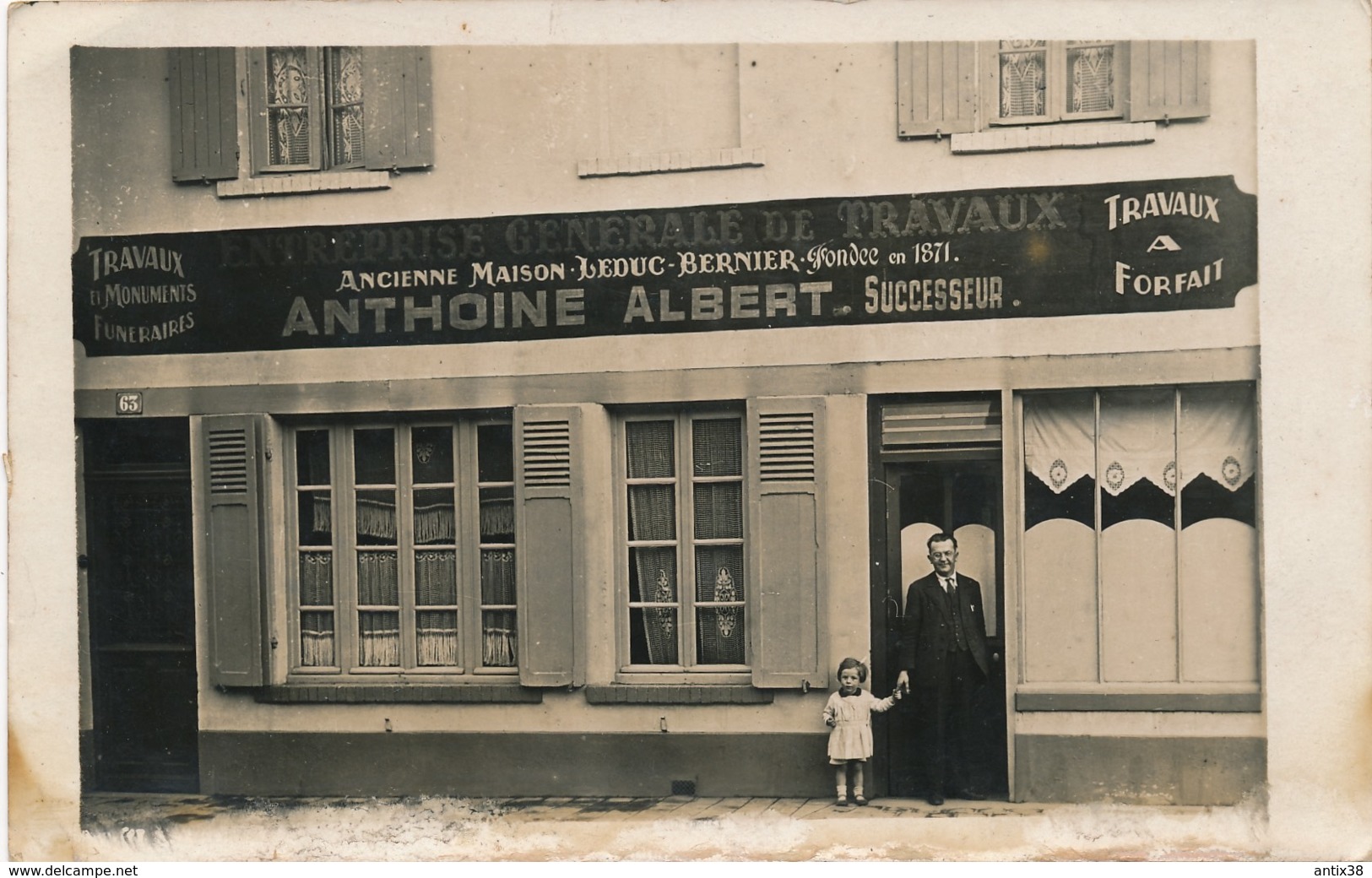 H223 - COMMERCE - Travaux De Monuments Funéraires - Carte Photo - Antoine Albert - Magasins