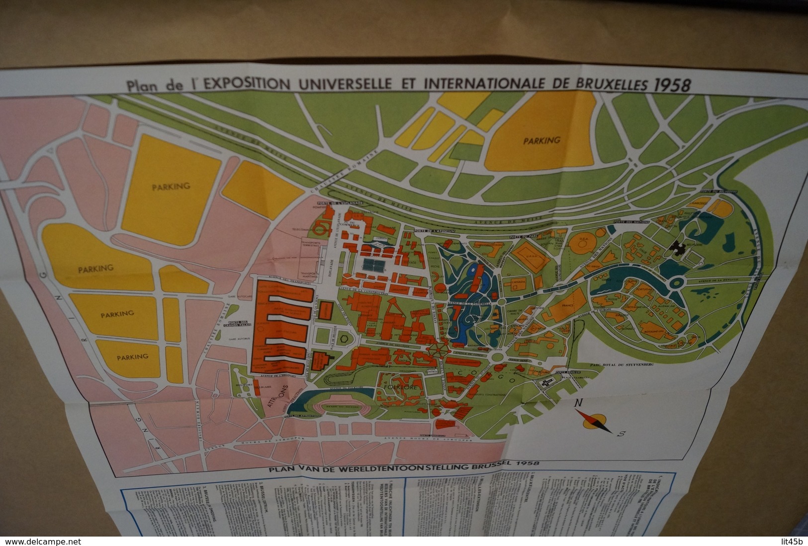 Expo 58,Exposition Bruxelles 1958,plan De L'expo,collection,76 Cm. Sur 51 Cm.collector - Obj. 'Souvenir De'