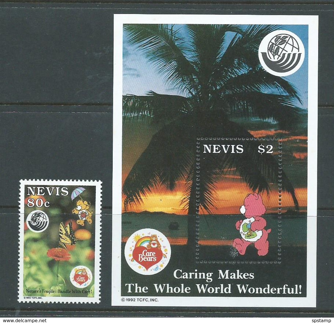Nevis 1993 Earth Summit Care Bear Single & Miniature Sheet MNH - St.Kitts And Nevis ( 1983-...)