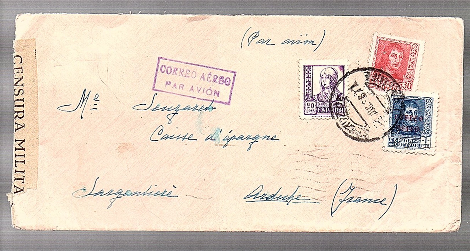 1938 Censura Military Puerto De La Cruz, Santa Cruz De Tenerife To Seuzaret L’Argentière France (6-4) - Briefe U. Dokumente