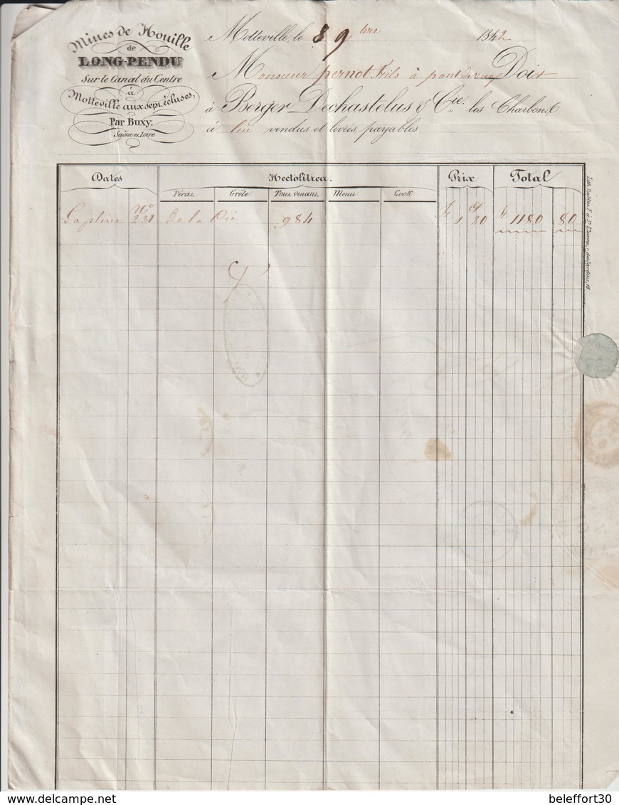 AA197, Saône Et Loire, Le Creuzot,  Mines De Houille De Long-Pendu Canal Du Centre Moteville Aux 7 écluses 1842 (lire) - Transports