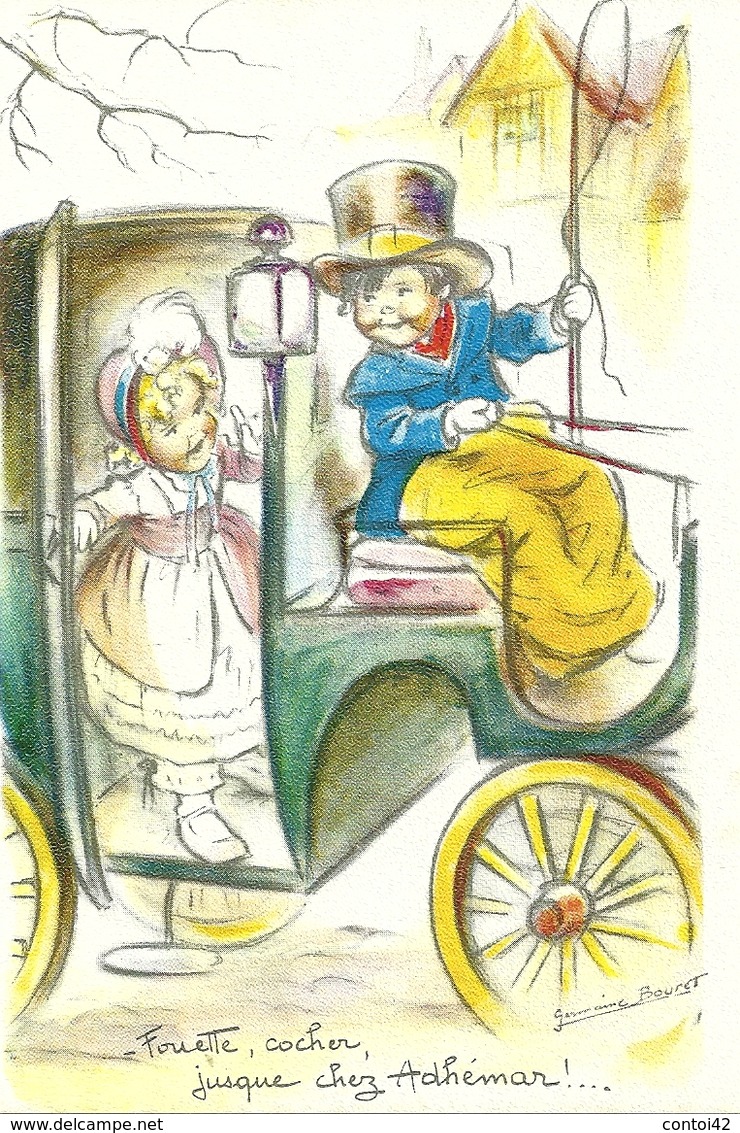 FANTAISIE ILLUSTRATEUR GERMAINE BOURET ENFANTS FILLE GARCON COCHER HUMOUR - Bouret, Germaine