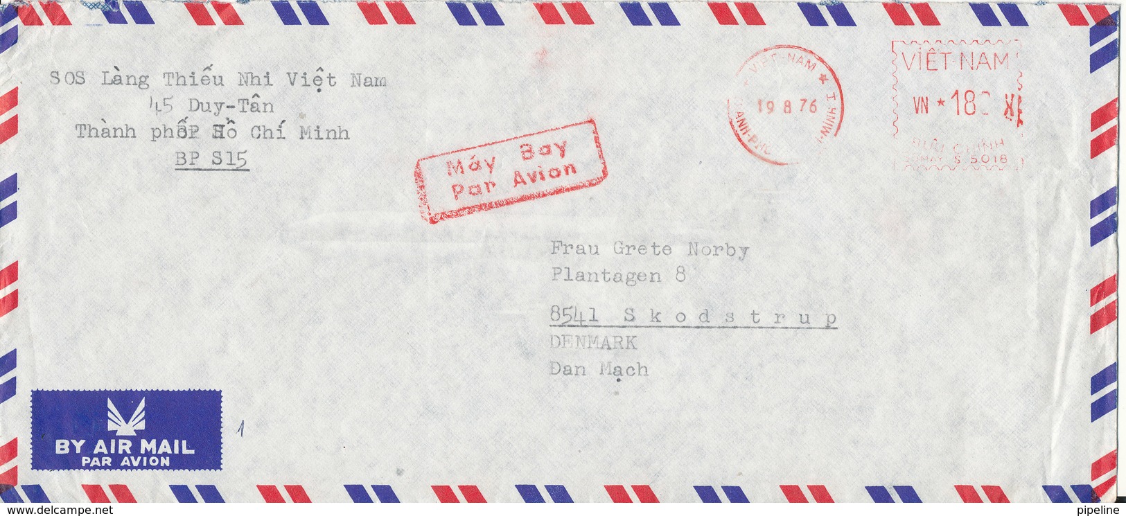 Vietnam Air Mail Cover With Meter Cancel Sent To Denmark 19-8-1976 - Vietnam