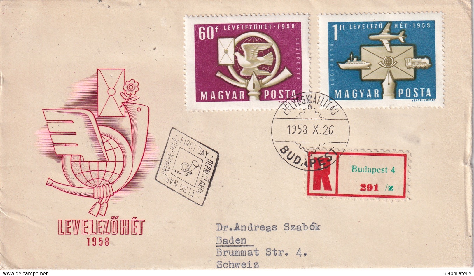 HONGRIE 1958 LETTRE RECOMMANDEE DE BUDAPEST AVEC CACHET ARRIVEE BADEN - Lettres & Documents