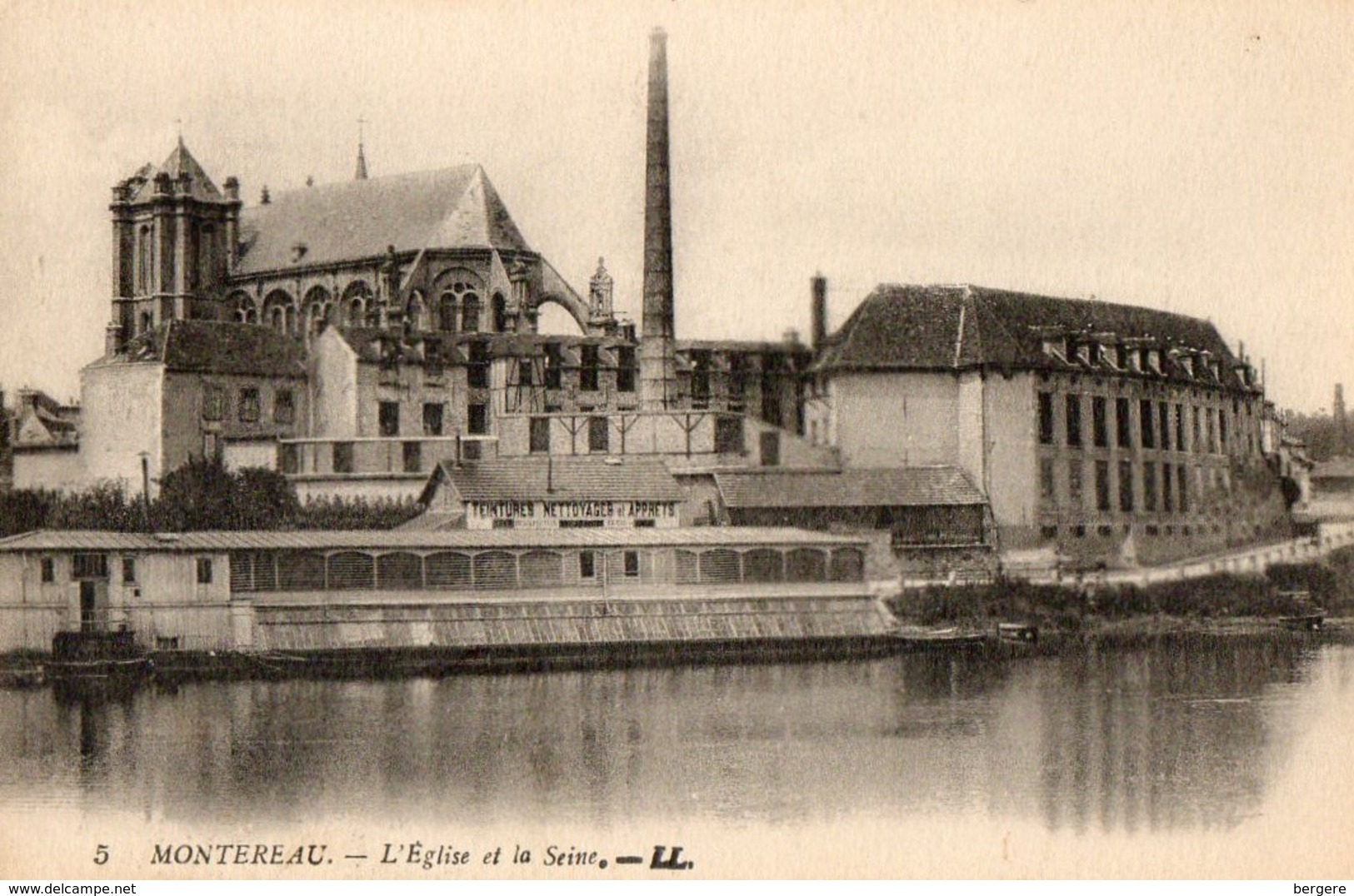 77. CPA. MONTEREAU.  église, La Seine, Usine De Teintures, Nettoyages Et Apprêts. Désinfection. - Montereau