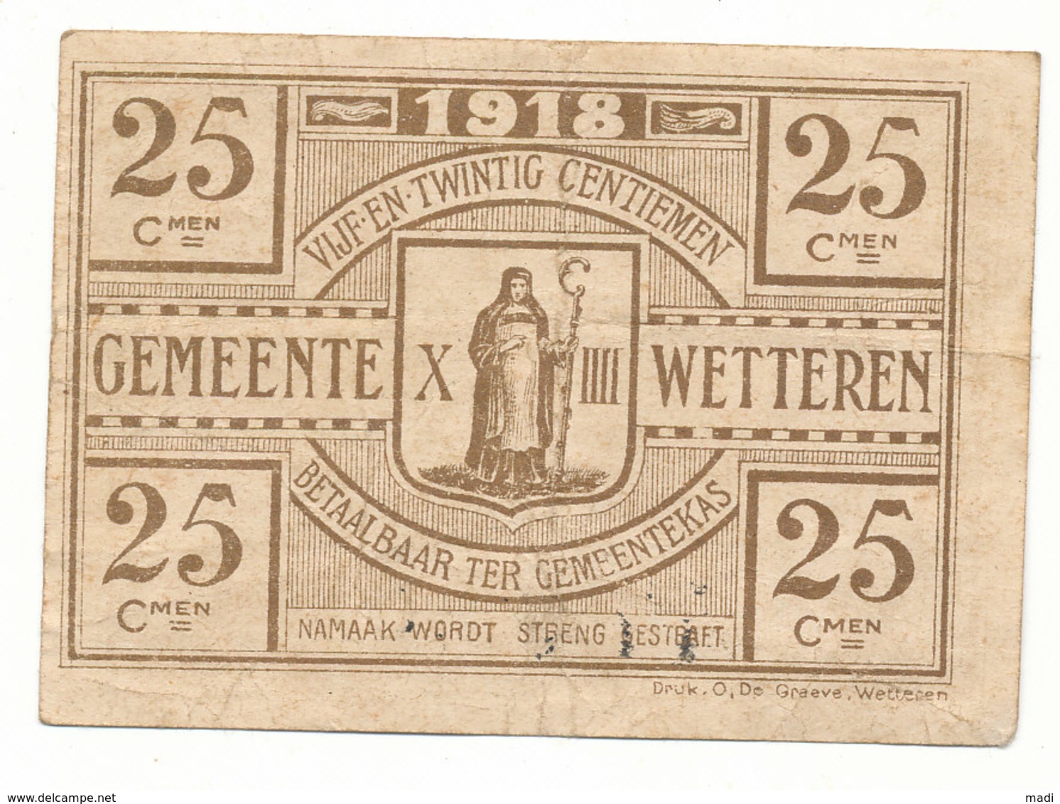 Wetteren - 2 X 25 Centiem 1918 Noodgeld - Autres & Non Classés