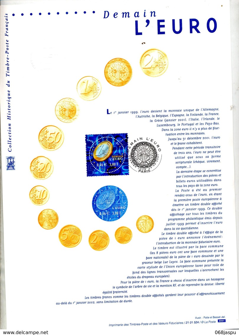 Feuillet Fdc 2001 Demain L'euro - 2000-2009