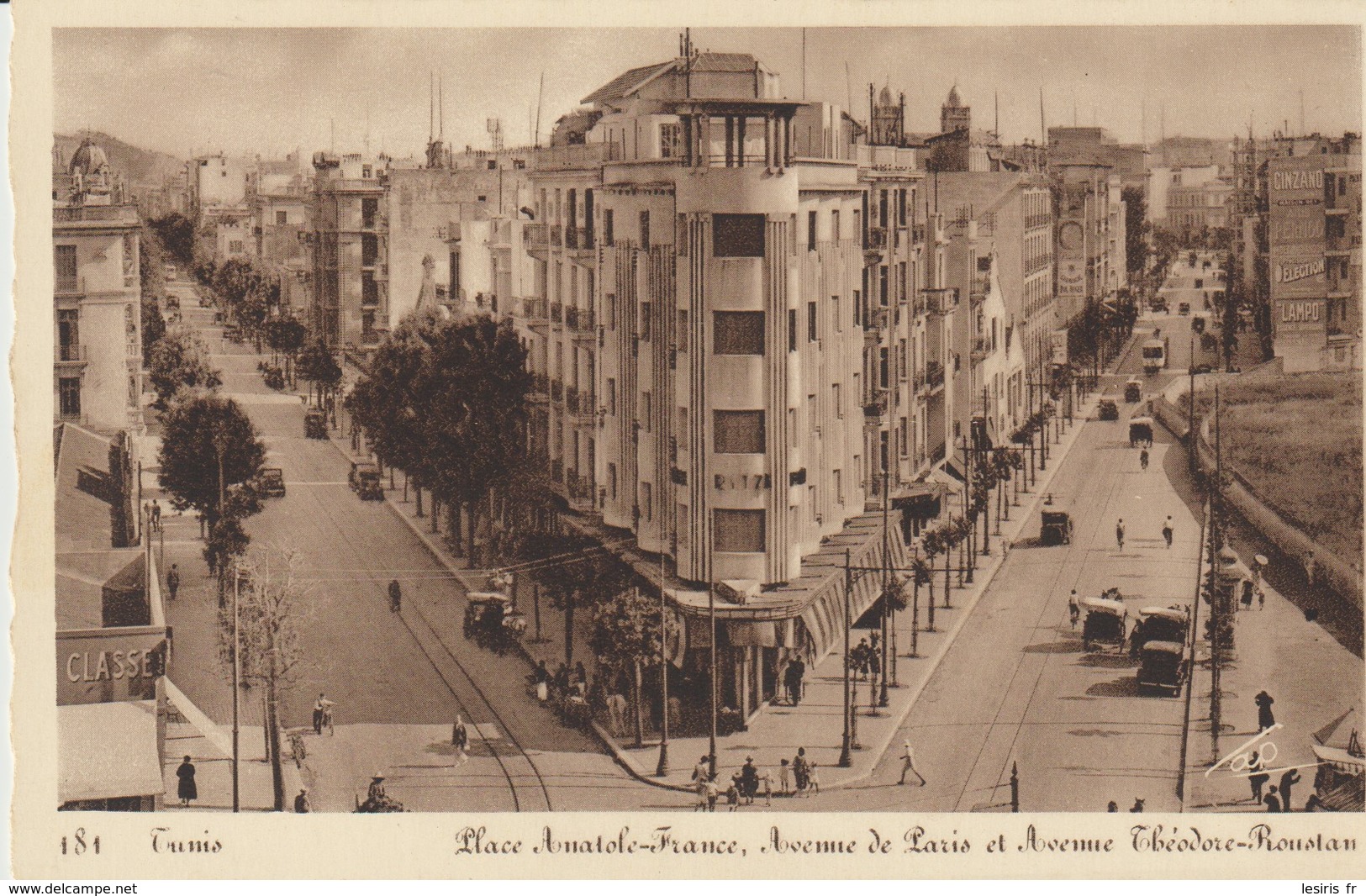 CPA - TUNIS - PLACE ANATOLE FRANCE - AVENUE DE PARIS ET AVENUE THÉODORE ROUSTAN - 181 - TIMBRES DU SECOURS NATIONAL 1941 - Túnez