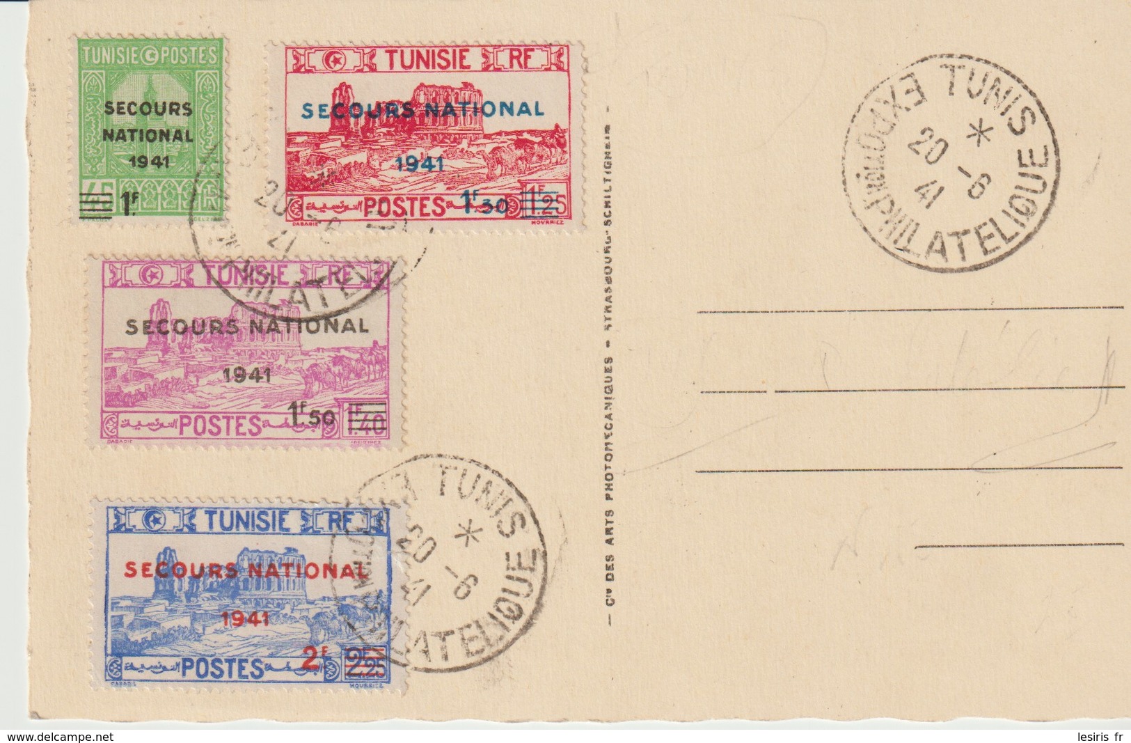 CPA - TUNIS - PLACE ANATOLE FRANCE - AVENUE DE PARIS ET AVENUE THÉODORE ROUSTAN - 181 - TIMBRES DU SECOURS NATIONAL 1941 - Tunisia