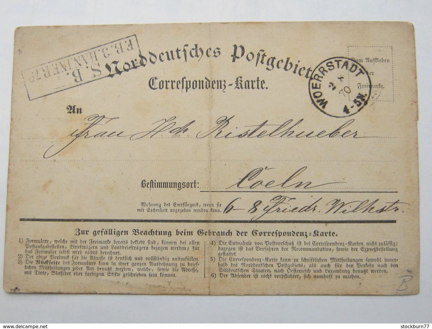 1870 , WÖRRSTADT , Klarer  Stempel Auf Feldpostkarte Mit Truppenstempel - Sonstige & Ohne Zuordnung