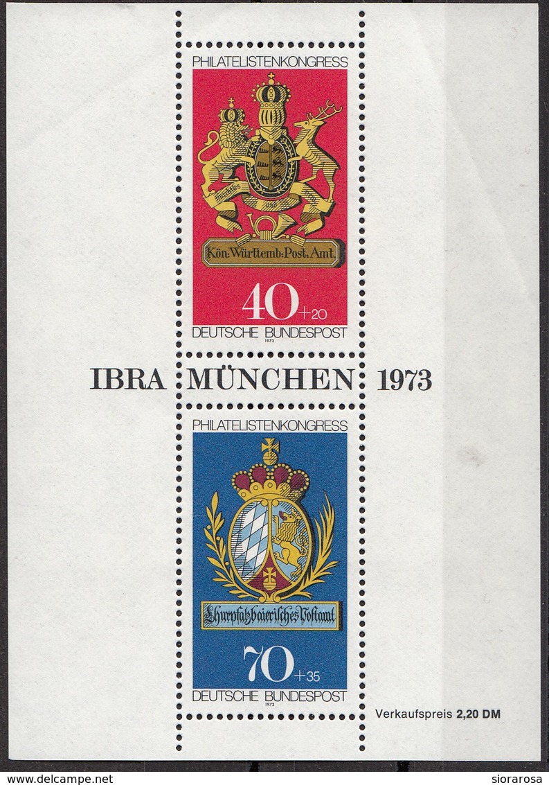 Germania 1973 Sc. B502 Expo IBRA Monaco Munchen Stemma Arms Sheet MNH Wurttemberg. Bavaria - Esposizioni Filateliche