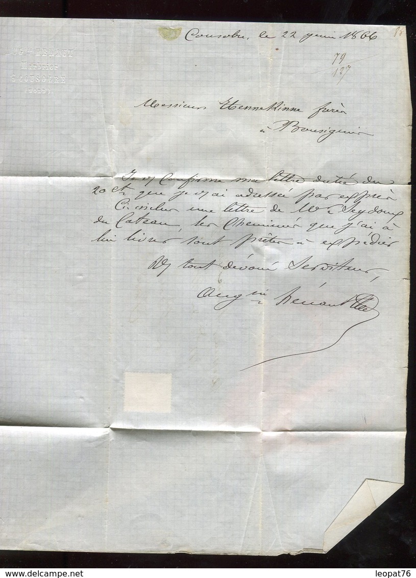Lettre ( Avec Texte ) De Cousorle En 1866 , Oblitération OR / Napoléon - N391 - 1849-1876: Classic Period