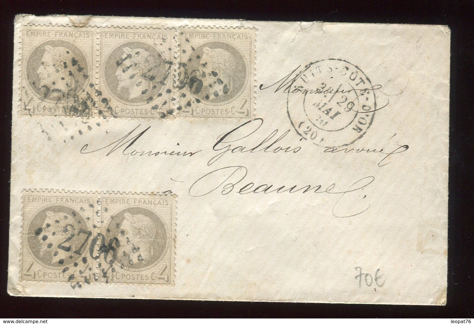 Enveloppe De Nuits-Côte-d'Or Pour Beaune En 1870 , Affranchissement 5 N°27A - N394 - 1849-1876: Période Classique