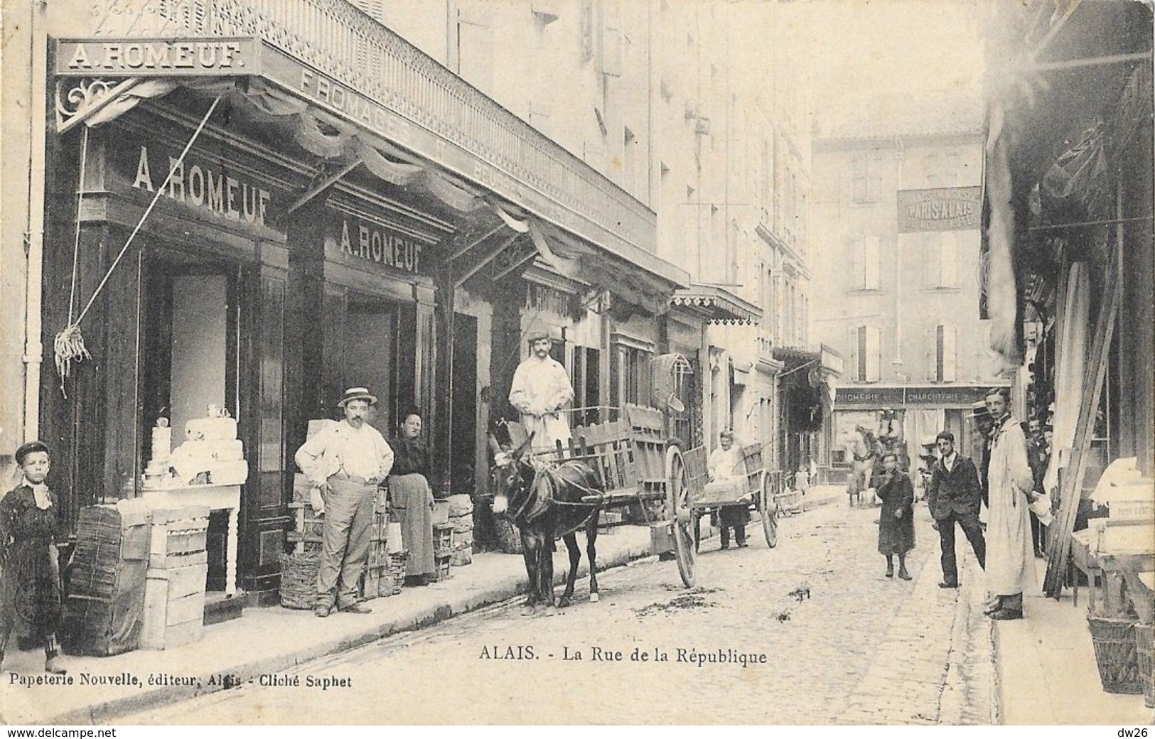 Alais (Alès) - La Rue De La République En 1907, Fromagerie A. Romeuf - Papeterie Nouvelle - Alès