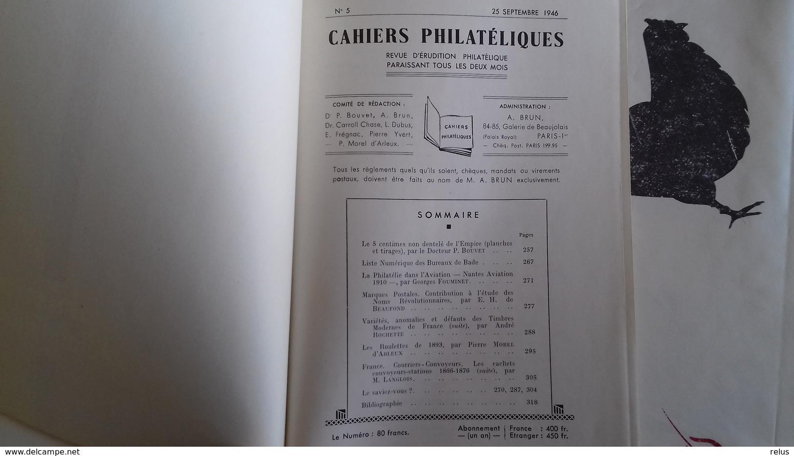 Cahiers Philatéliques N° 5 Septembre 1946 - Philatélie Et Histoire Postale