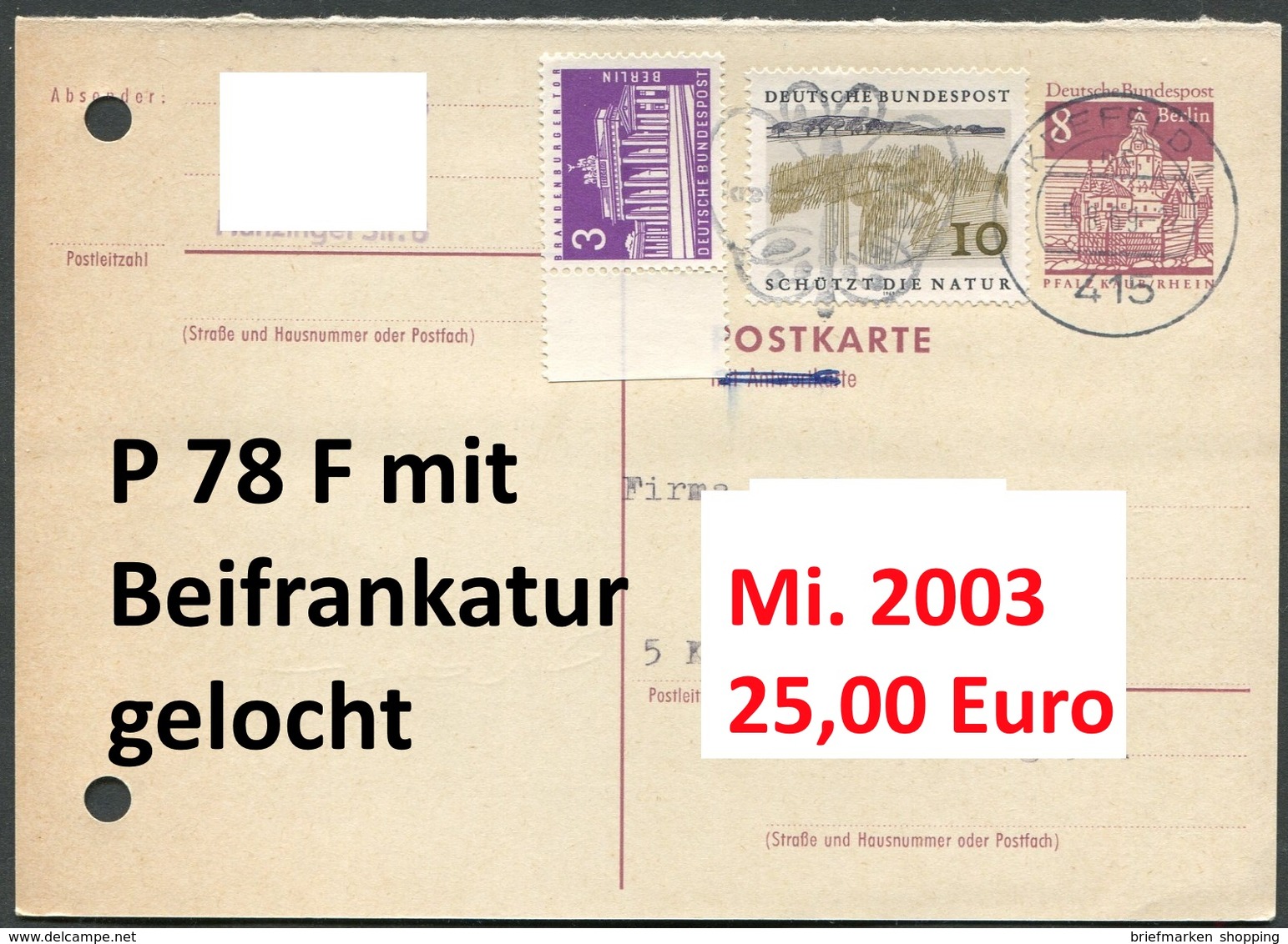 Berlin - Michel  GA P 78 F - Gestempelt, Gelocht, Gem. Scan - Cartes Postales - Oblitérées