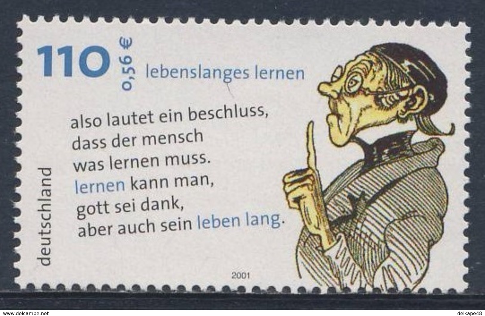 Deutschland Germany 2001 Mi 2209 SG 3068 ** "Lebenslanges Lernen", Lehrer Lämpel - W. Busch Writer, Illustrator/ Dichter - Schrijvers