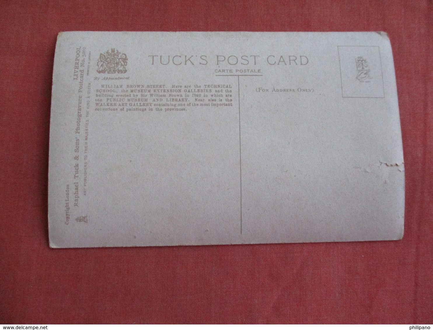 England > Lancashire > Liverpool William Brown Street        Tuck Series          Small Tear Left Border      Ref 3097 - Liverpool