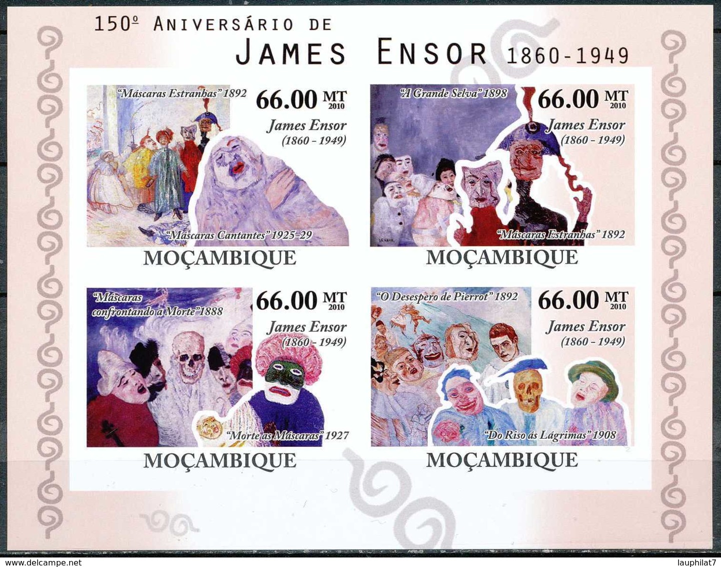 [34397]N° 3444/47, Mozambique - ND/imperf - Personnalite, James Ensor, Arsiste-peintre Belge, Details De Tableaux, Masqu - Mozambique