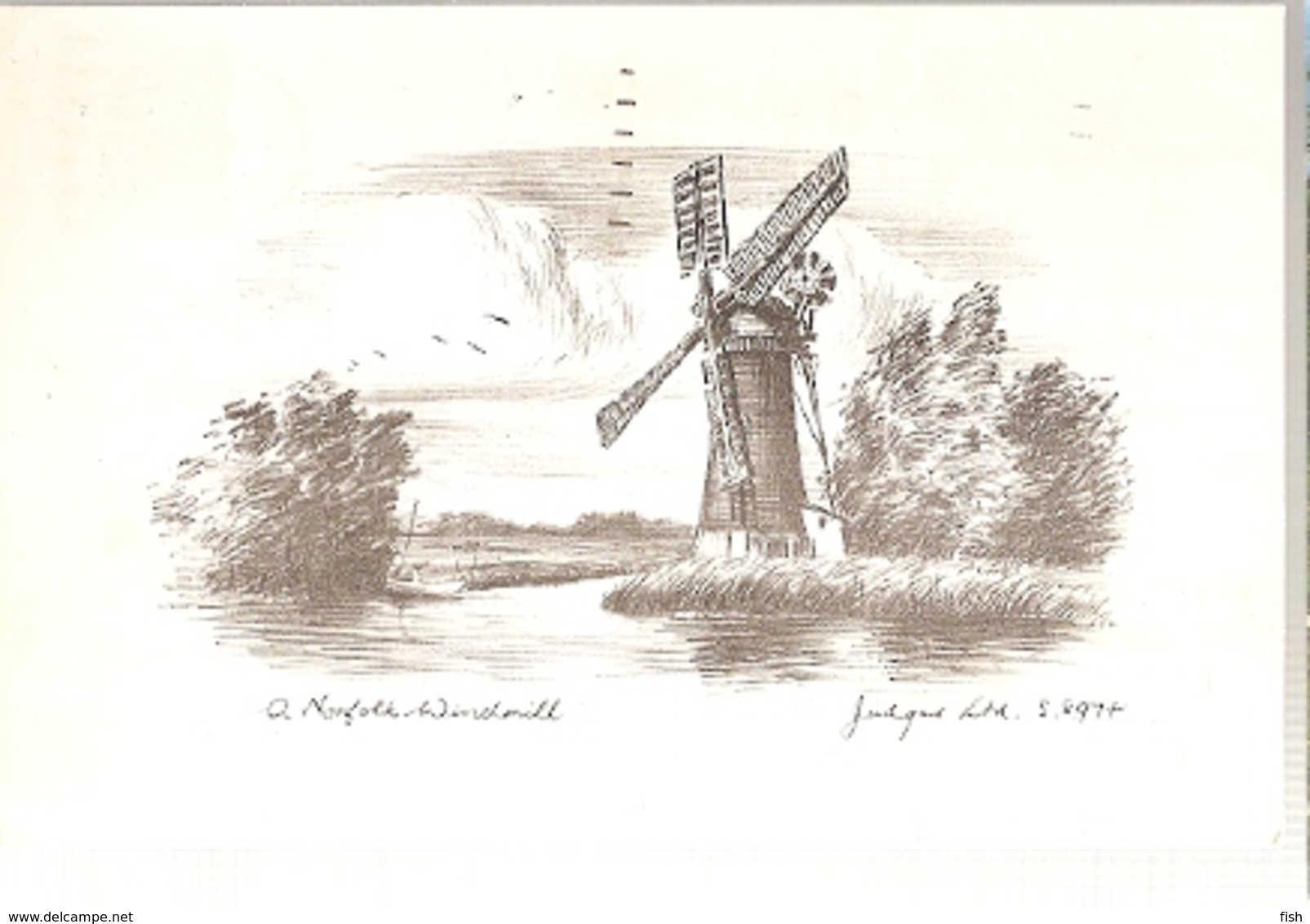 England & Circulated, Norfolk Windmill By Judges, Norwich To Weybridge 1973  (6688) - Windmills