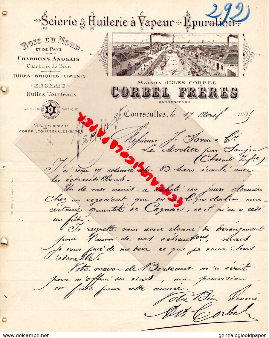 14- COURSEULLES SUR MER-RARE LETTRE MANUSCRITE SIGNEE CORBEL FRERES-SCIERIE HUILERIE A VAPEUR-BOIS DU NORD-JULES CORBEL- - Straßenhandel Und Kleingewerbe