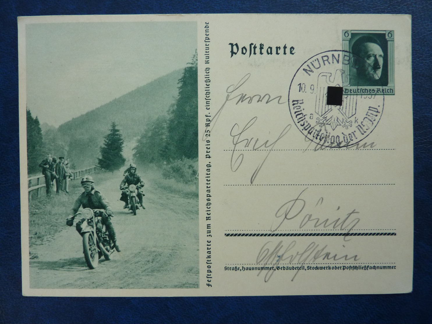 Fest-Postkarte Zum Reichsparteitag 1937, Hitler, Sonderstempel Nürnberg, Deutsches Reich Ganzsache (A) - Sonstige & Ohne Zuordnung