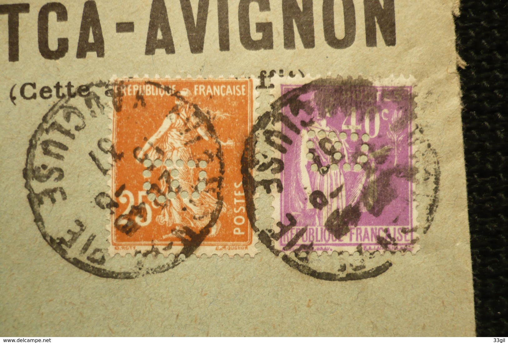 Perfin Lochung Semeuse N°235 + Paix   Perforé B 4 Sur Lettre Matca Tapis Avignon 1937 - Autres & Non Classés