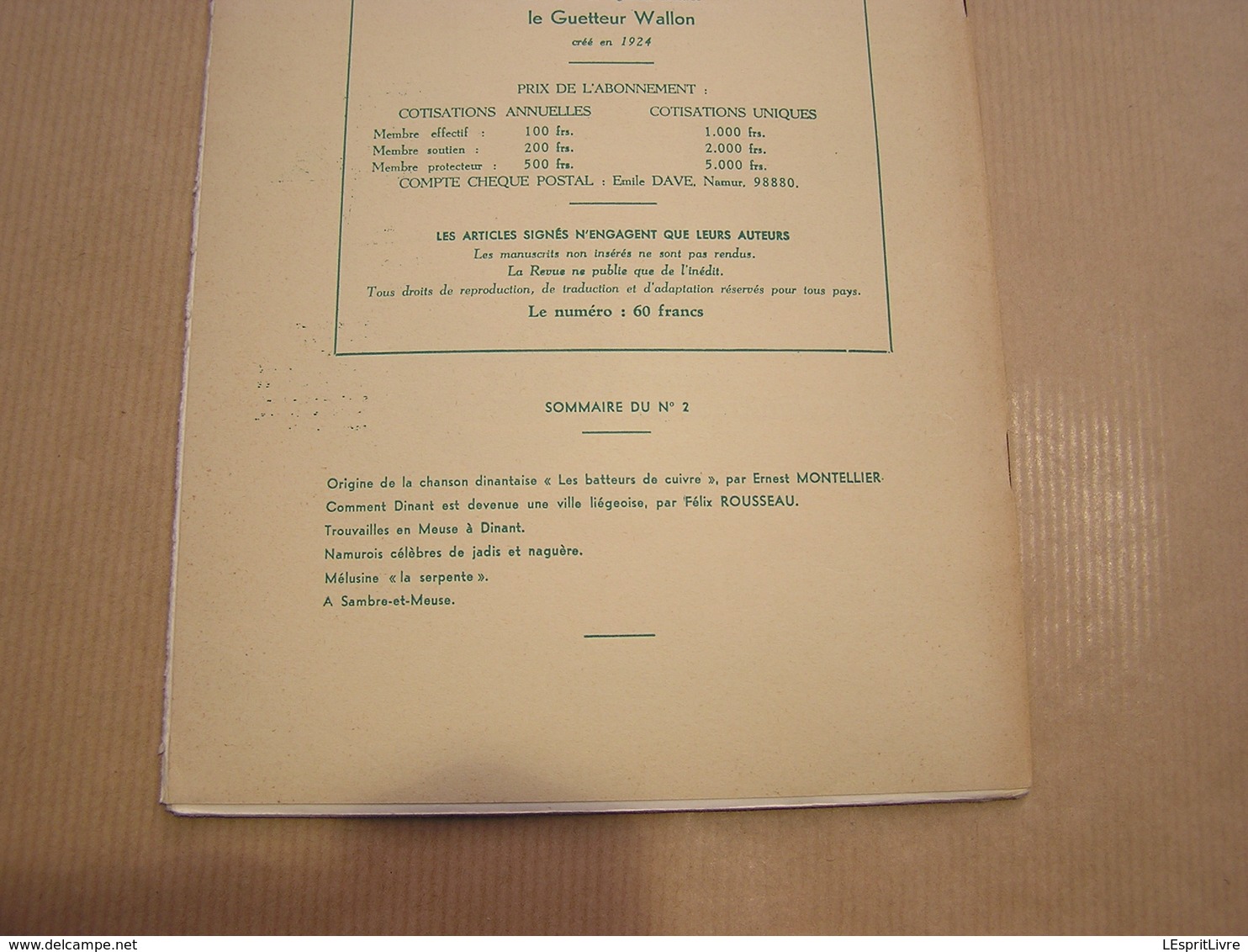 LE GUETTEUR WALLON N° 2 1960 Régionalisme Batteurs De Cuivre Dinant Ville Devenue Liégeoise Namurois Célebres Pub Ciney - Belgique